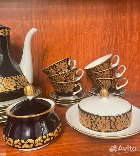 Антикварный сервиз Weimar Германия кобальт золото
