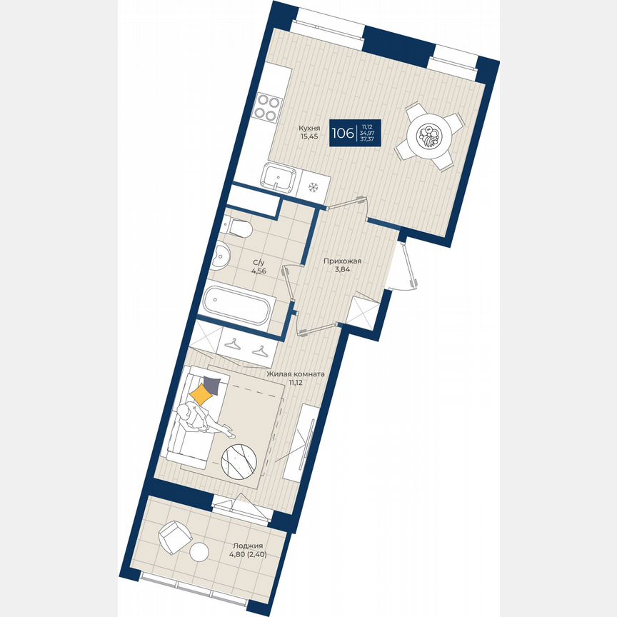 1-к. квартира, 37,4 м², 10/12 эт.