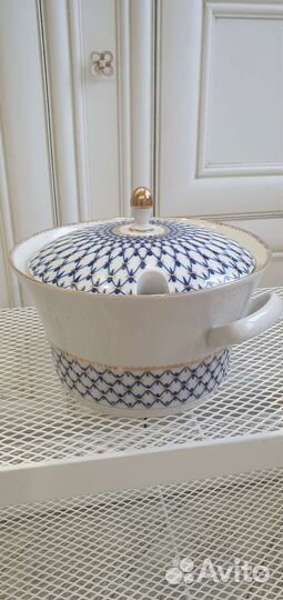 Супница кобольтовая сетка с золотом лфк