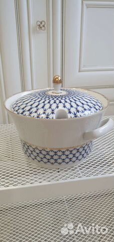 Супница кобольтовая сетка с золотом лфк