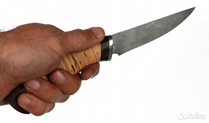 Нож Филейка малая сталь дамаск, рукоять береста дю