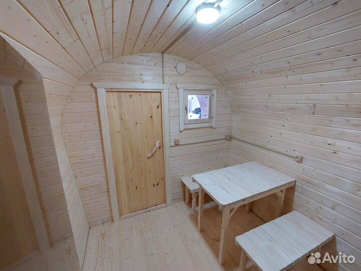 Баня бочка 4 м (плоский пол, липа в парилке)