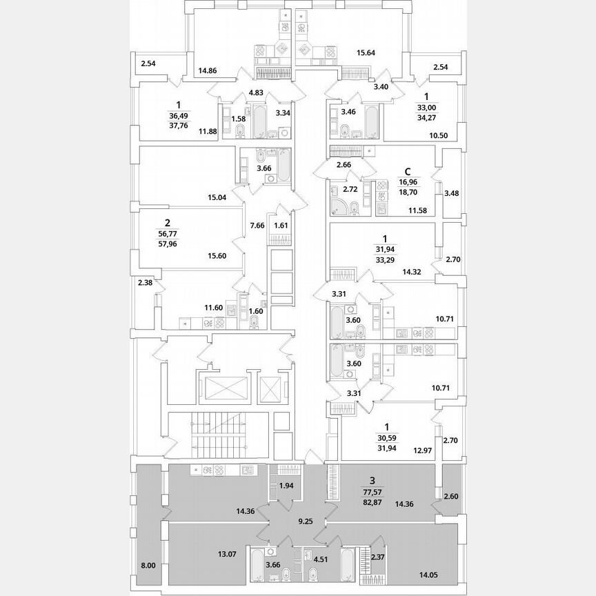 3-к. квартира, 82,9 м², 15/16 эт.
