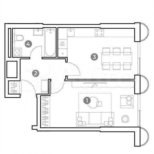 1-к. апартаменты, 44,8 м², 3/29 эт.