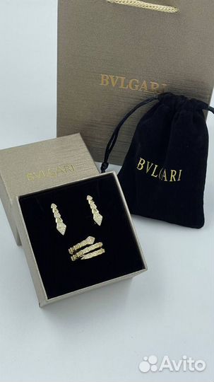 Bvlgari серьги и кольцо камни цирконий люкс