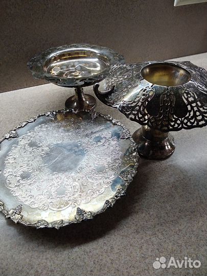 Тортница, блюдо, ваза. Посеребрение