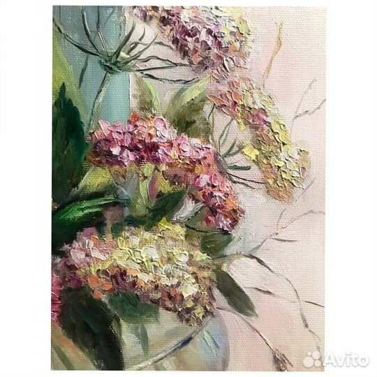 Картина с цветами гортензии,пионы,маслом