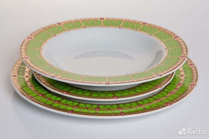 Набор тарелок 18 пр Каиро Зеленый орнамент Чехия