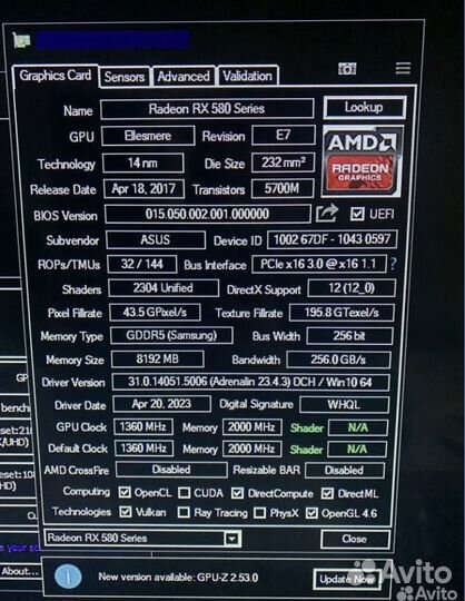 Видеокарта asus rx 580 8gb