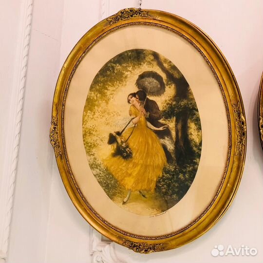 Пара больших подписных антикварных офортов хiх-XX века