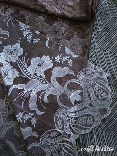 Продам тюль тёмно-коричневый, фестонный край