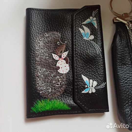 Комплект обложка на паспорт и ключница кожа lenali