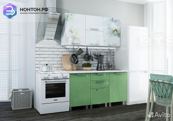 Кухня Бьянка 1.5м салатовые блестки / фотопечать