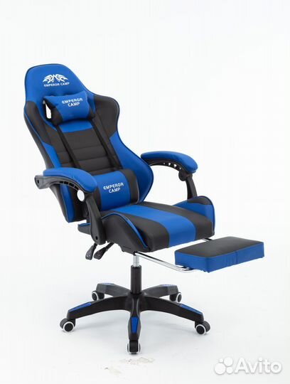 Игровое кресло черно-синее с подставкой
