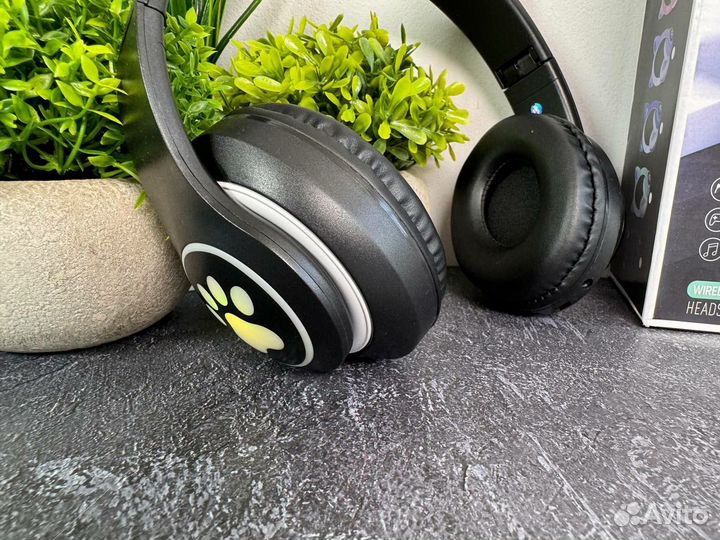 Беспроводные наушники детские с ушками чёрные