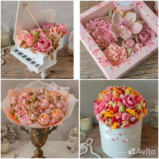 Цветы из зефира. Сладкие букеты