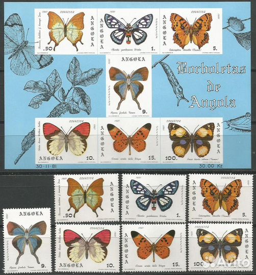 Ангола 1981 (1982) г. Фауна, насекомые, бабочки
