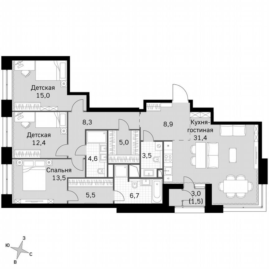 3-к. квартира, 116,4 м², 6/6 эт.