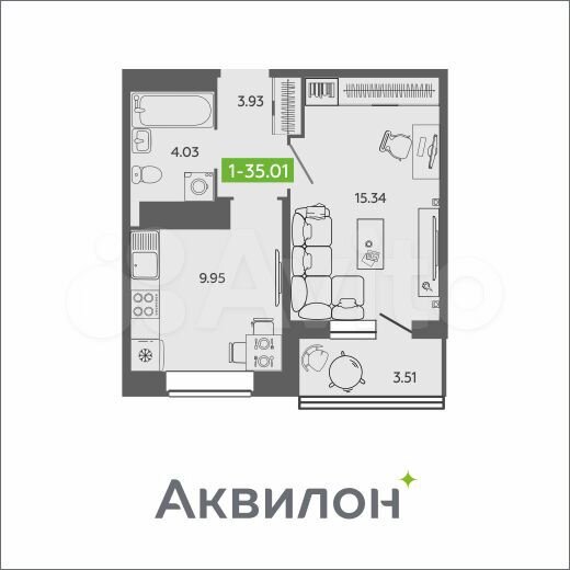 1-к. квартира, 35 м², 16/16 эт.