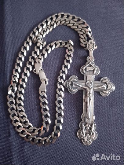Мужская серебряная цепь с крестом