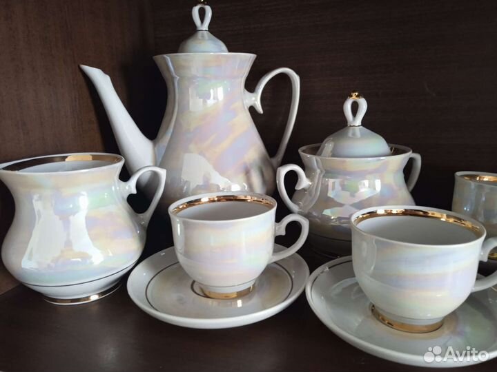 Кофейный сервиз, перламутр, 15 предметов