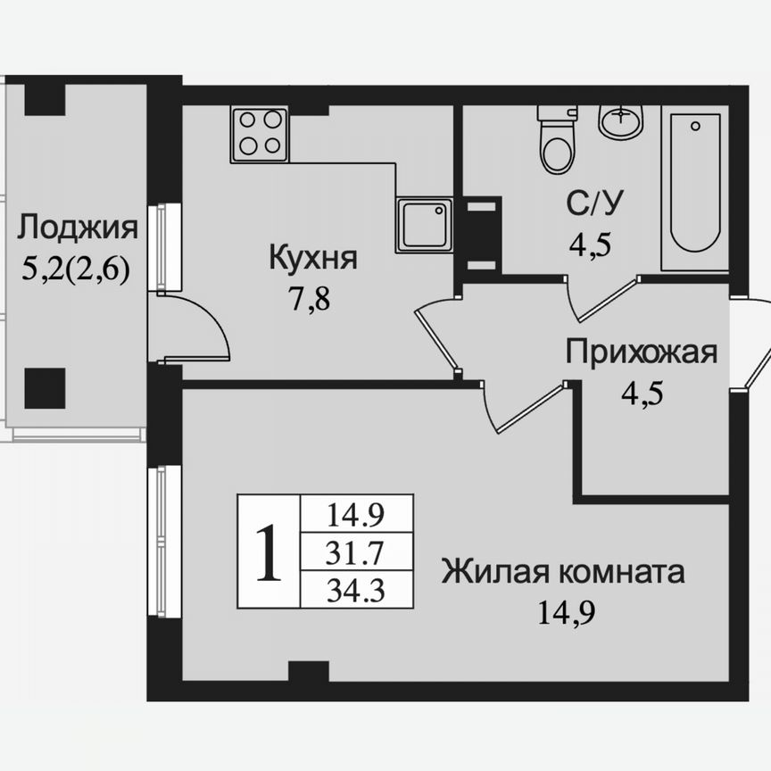 1-к. квартира, 37,1 м², 3/15 эт.