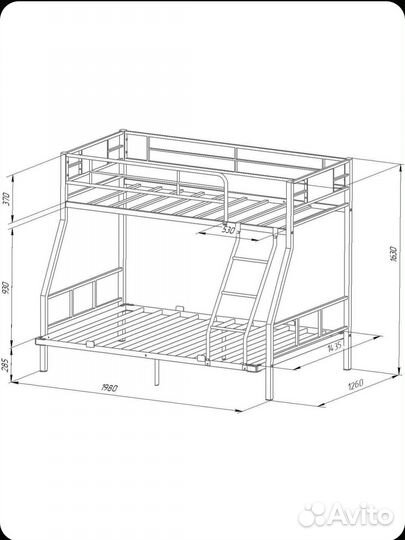 Двухъярусная кровать металлическая