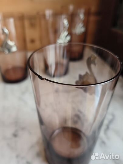 Стаканы тонкие СССР с декором лебеди