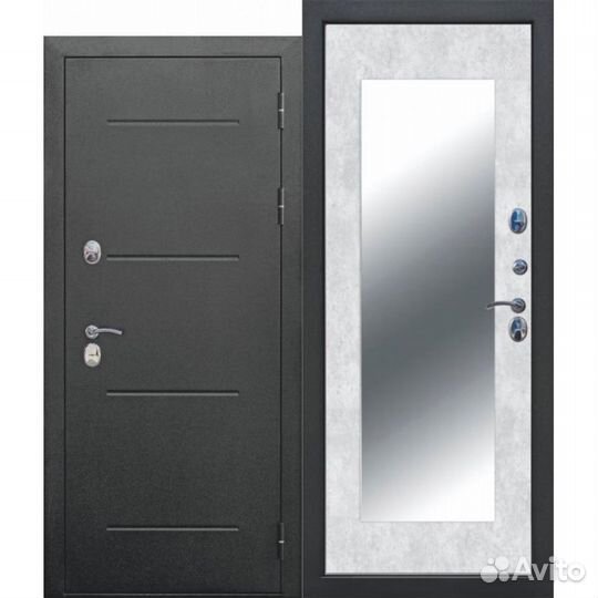 Дверь isoterma Букле чёрный Зеркало maxi Бетон