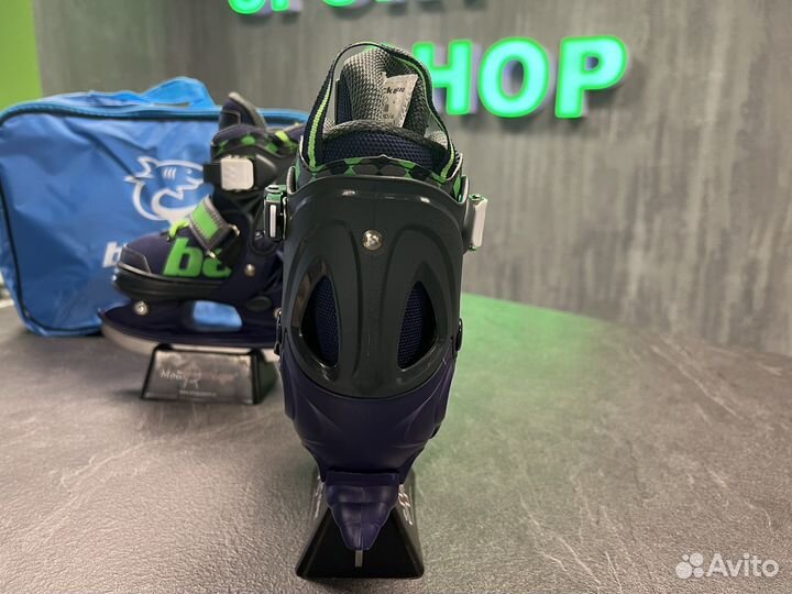 Коньки ледовые раздвижные black aqua