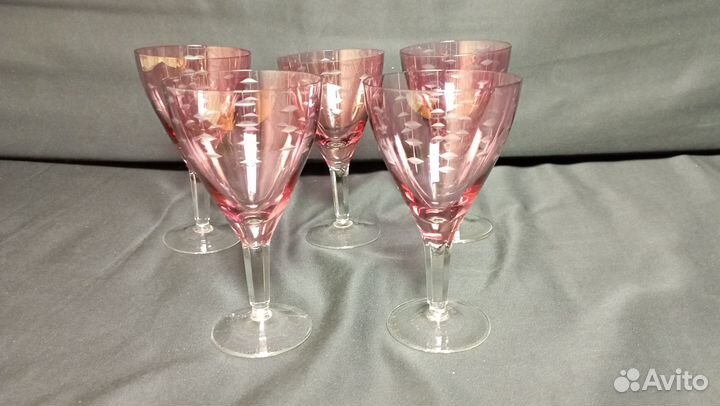 Фужеры с насечками рюмки марганцевое стекло СССР