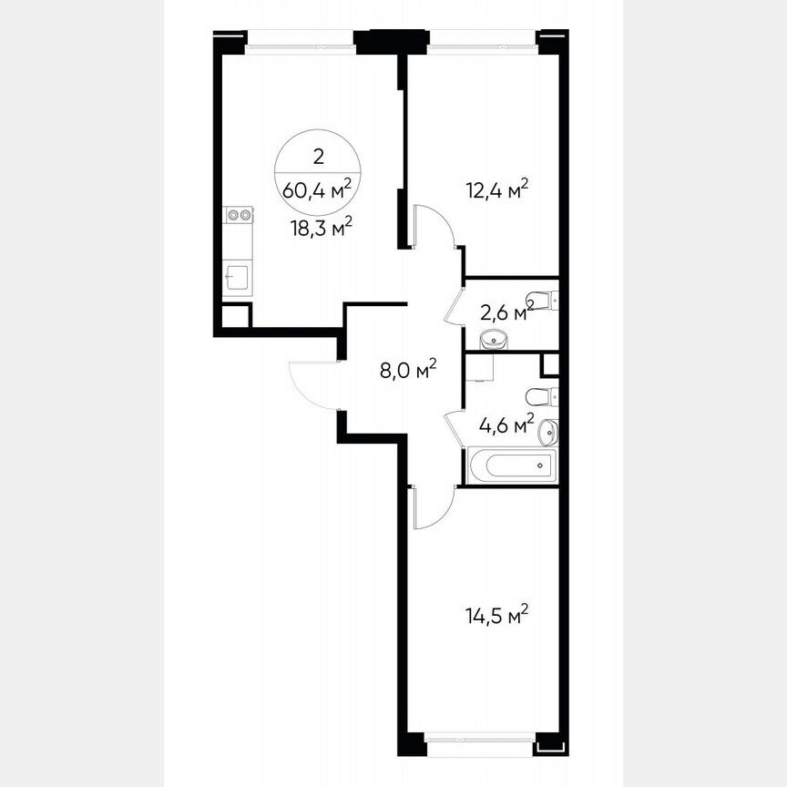 2-к. квартира, 60,4 м², 2/17 эт.