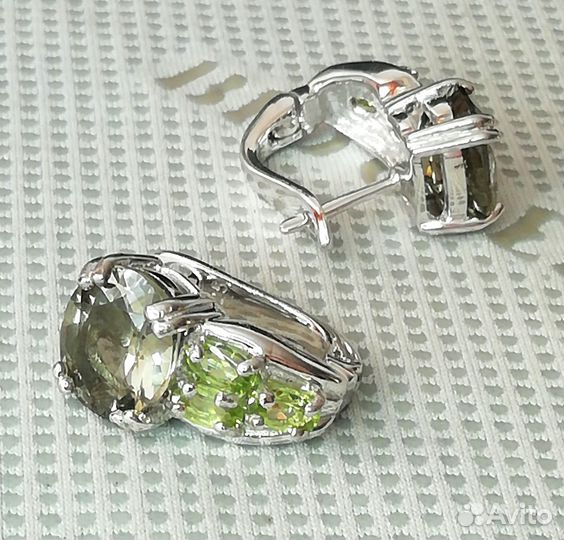 Серьги серебро раухтопаз, перидот С369