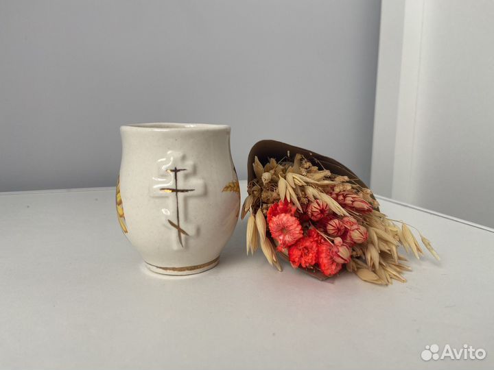 Стаканчик для святой воды белый, синий Скудельник