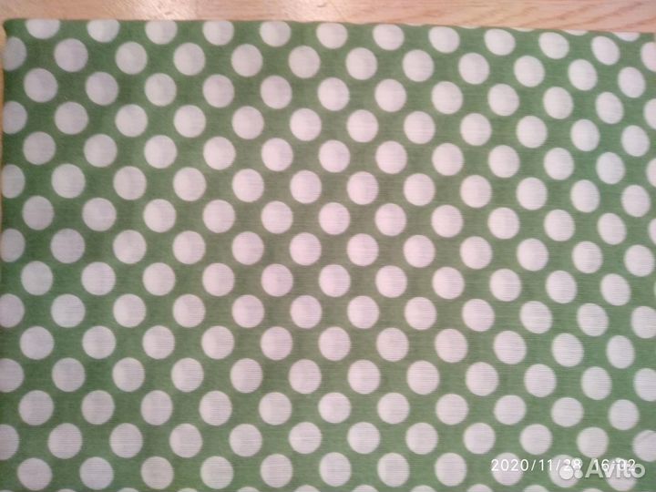 Отрез сатин хлопок зеленый в белый горох СССР