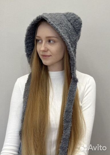 Капор женский, шапка с ушками, шапка стильная