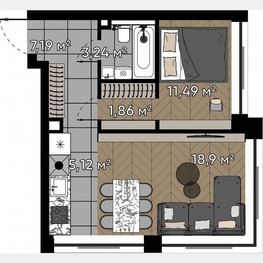 2-к. квартира, 47,8 м², 3/16 эт.