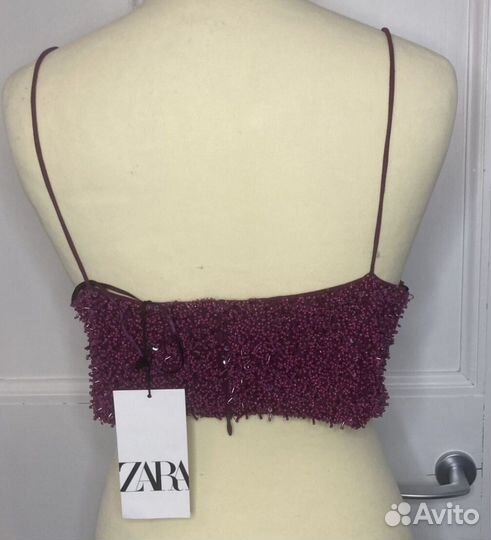 Кроп топ Zara Limited новый вышивка бисер М бордо