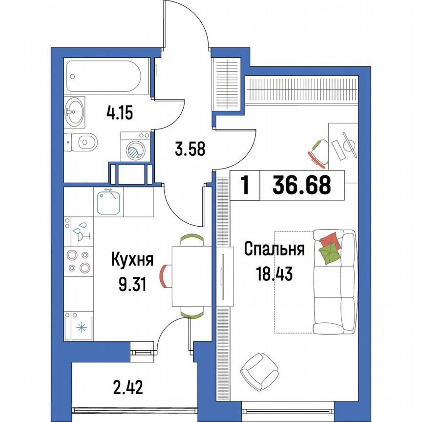 1-к. квартира, 36,7 м², 15/16 эт.