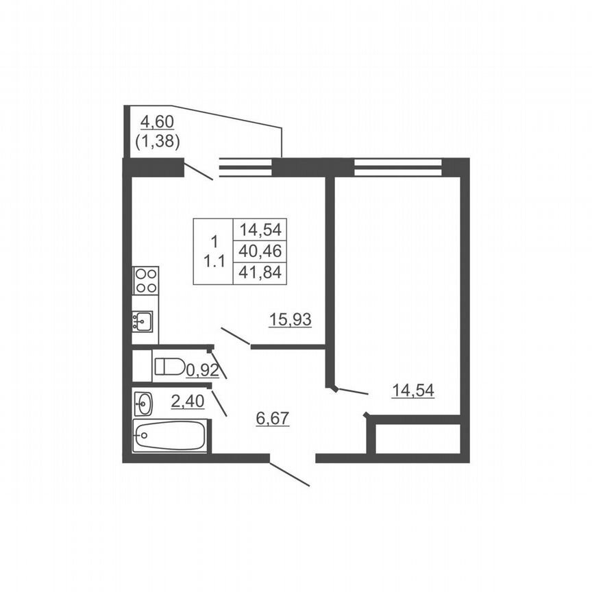 1-к. квартира, 41,8 м², 13/16 эт.