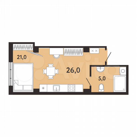 Апартаменты-студия, 26 м², 3/7 эт.