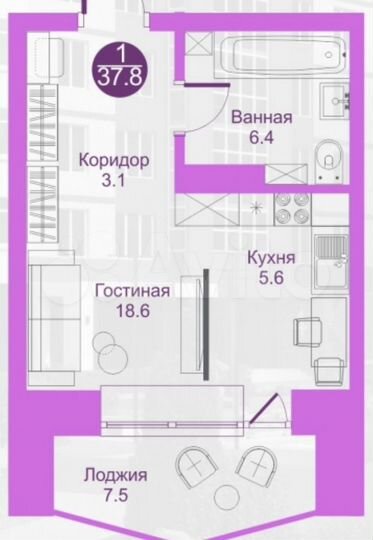 1-к. квартира, 37,8 м², 3/9 эт.
