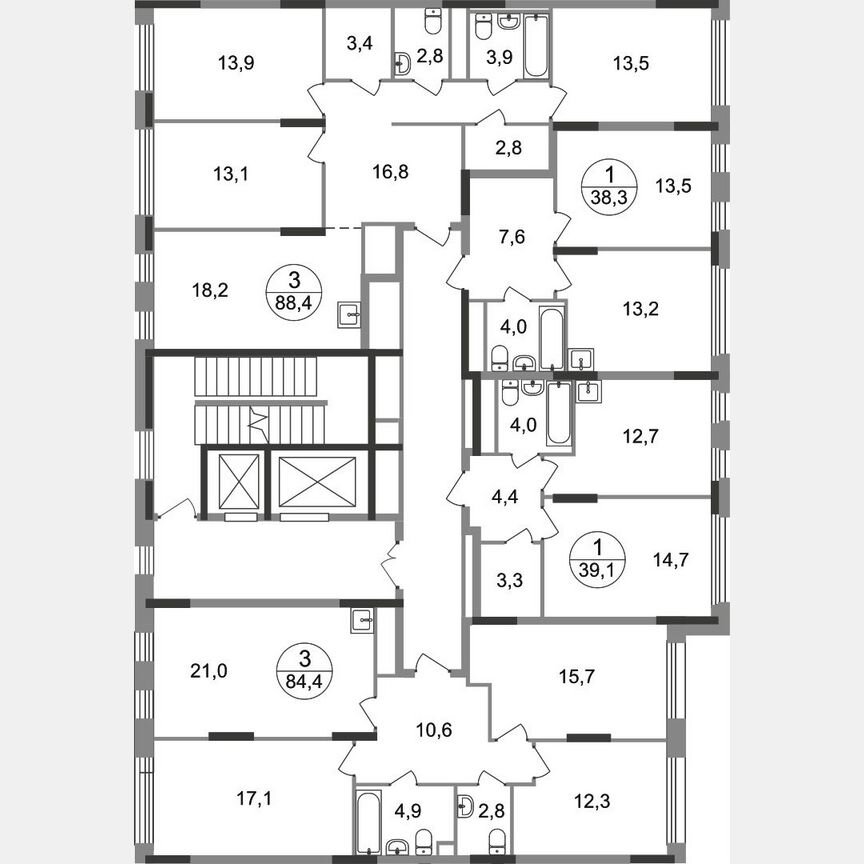 3-к. квартира, 84,4 м², 2/17 эт.