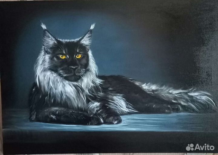 Картина маслом Черный кот