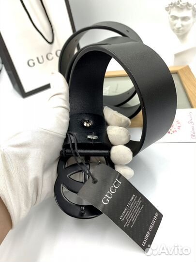 Новый Ремень Gucci черный унисекс (1042)