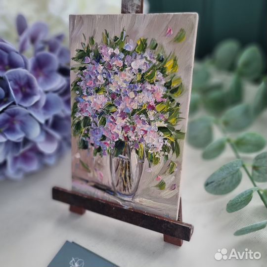 Картина маслом цветы сирень в вазе натюрморт