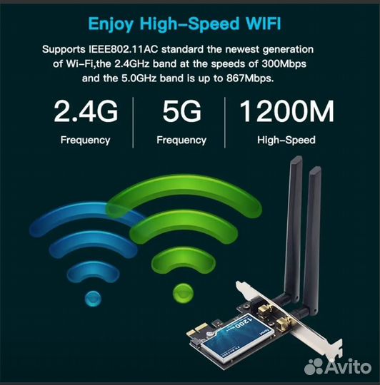 Wifi 2,4g, 5g, Bluetooth 4.0, pci-e адаптер