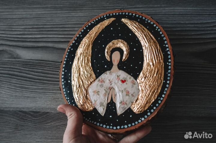 Картина ангел-хранитель, роспись по дереву