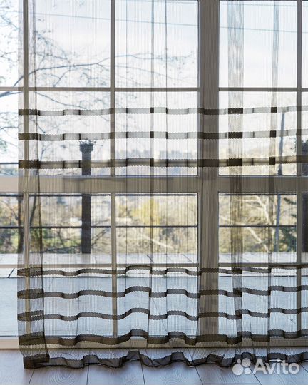 Тюль фрида хаки готовый на окна пошив