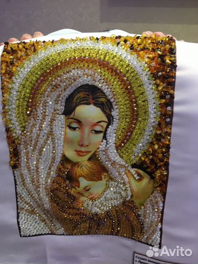 Вышивка иконы из бисера и натуральных камней